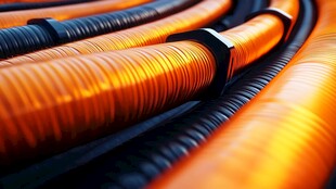 橙色管道与黑色背景的对比