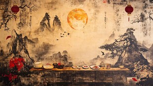 中国风餐厅背景墙