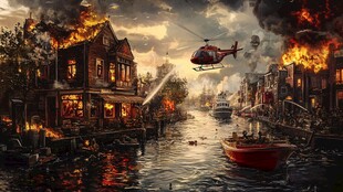 城市灾难的凶猛火焰