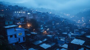 山区住宅区的雨夜