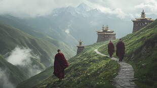 佛教修行者在山脉之巅