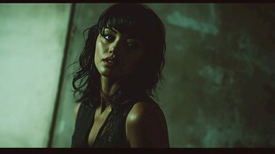 黑色连衣裙的女子 背景是墙壁