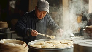 冬日街头 香气扑鼻 传统美食烹饪现场