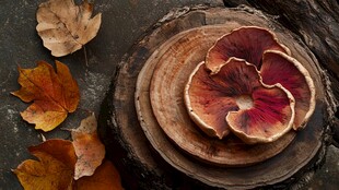 秋日木桩上的蘑菇