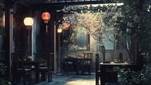 古韵茶馆 樱花盛开 宁静时光