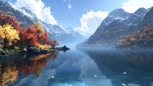 山谷中的秋日湖泊