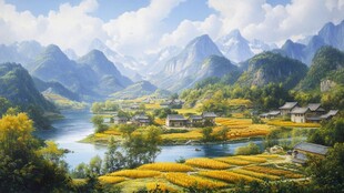 山谷中的秋日村庄