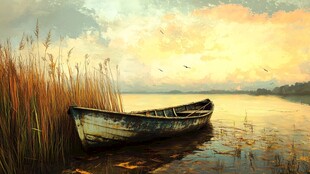 夕阳下的宁静湖泊