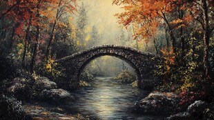 秋日石桥风景画