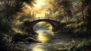 秋日小溪上的石桥