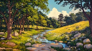 阳光下的溪流风景