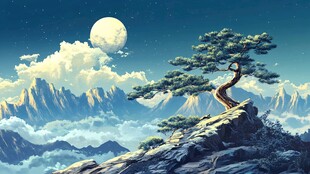 孤独的松树与神秘的月亮