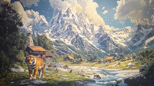 山谷中的老虎与村庄