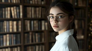 图书馆里的年轻女子