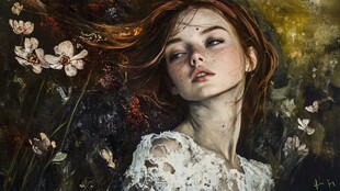 花海中的红发女孩