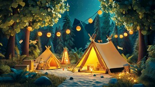 森林中的夜晚露营