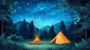 森林中的篝火之夜
