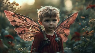 森林中的天使翅膀孩子