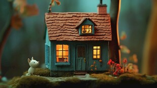 温馨夜晚的小屋