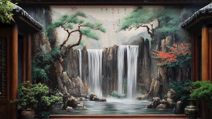 传统中国风景壁画
