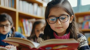 专注阅读的小女孩