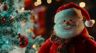 圣诞快乐 雪人和圣诞树的欢乐时光