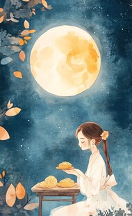 满月下的月饼女孩