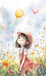 气球与微笑的女孩