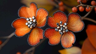 橙色花朵与浆果的艺术组合