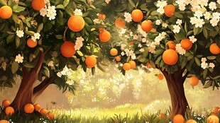 橙色果园的迷人景色