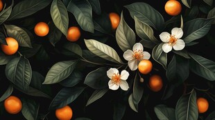 橙色花朵与绿叶的宁静之美