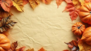 秋日纸张上的南瓜与树叶