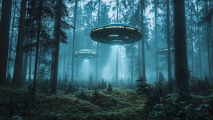 神秘夜幕中的飞碟降临