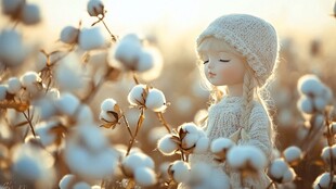 金色棉花田中的宁静时刻