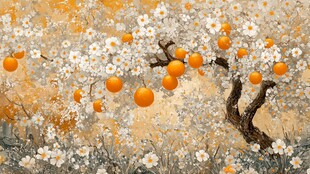 橙色梦境中的花果树