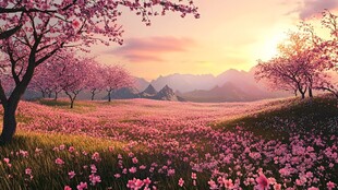 日落下的樱花盛宴