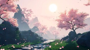 樱花盛开的山谷