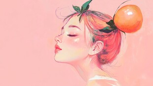 橙色头发的女孩插画