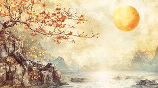 秋月映岚山水图