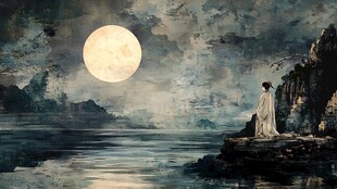 孤独的月亮下的沉思