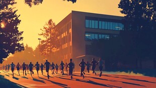 夕阳下的马拉松比赛