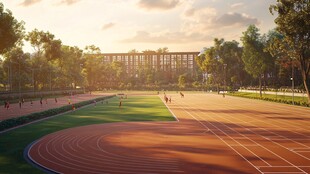 落日下的运动场