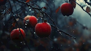 雨中的红苹果