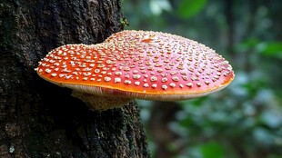 神秘蘑菇映衬森林背景