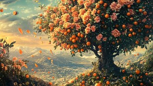 橙色梦境中的山谷