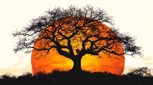 日落下的孤独树