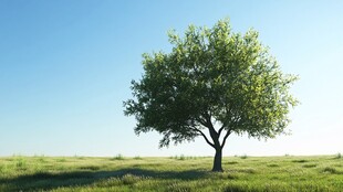 孤独的树在草地上