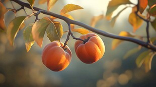 阳光下的柿子果实