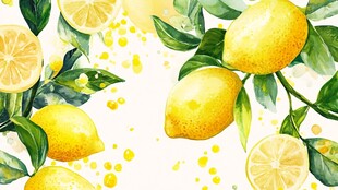 柠檬水彩画图案
