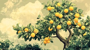 橙色果实的绿叶树